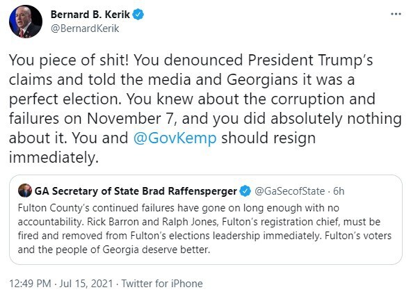 Bernard is dropping some truth bombs !!! #riggedelection !!!
https://twitter.com/BernardKerik/status/1415730261514403842