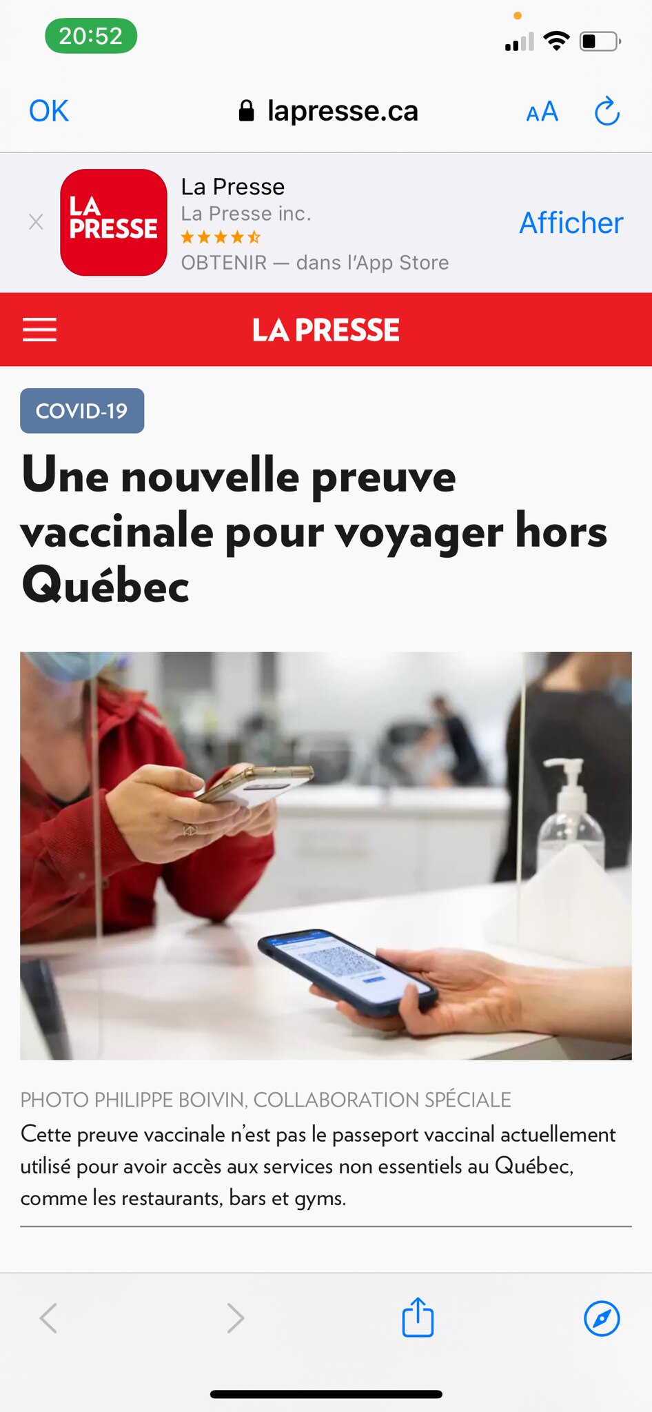 Bon ça y est:
un LAISSEZ-PASSER pour changer de Province 👏👏

https://www.lapresse.ca/covid-19/2021...