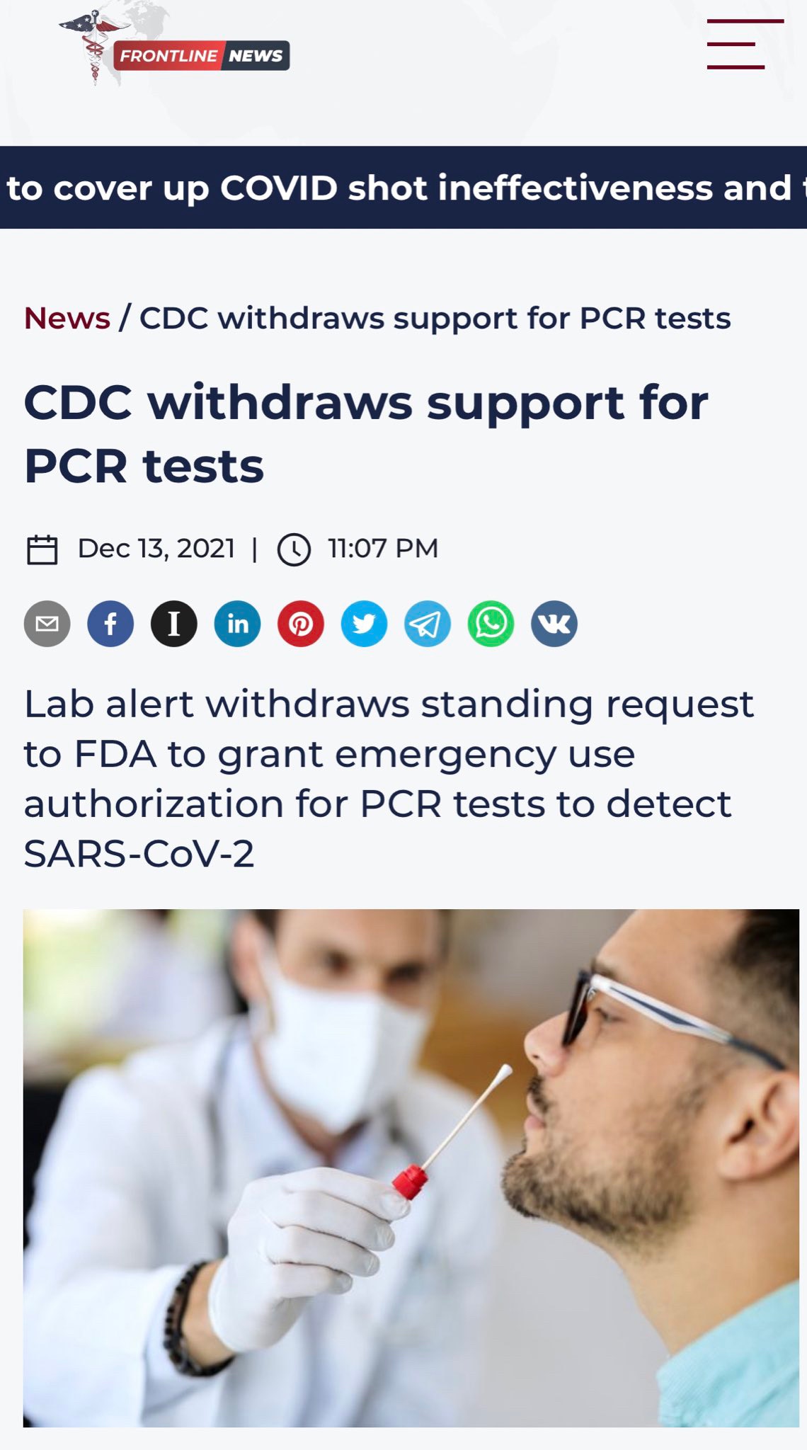 BREAKING: The CDC is withdrawing its standing request to the FDA to grant emergency use authorization for Covid-19 PCR tests.  After 20 months of lies, the CDC can no longer hide that its use of Covid-19 PCR tests was fake “science” but true fear mongering.