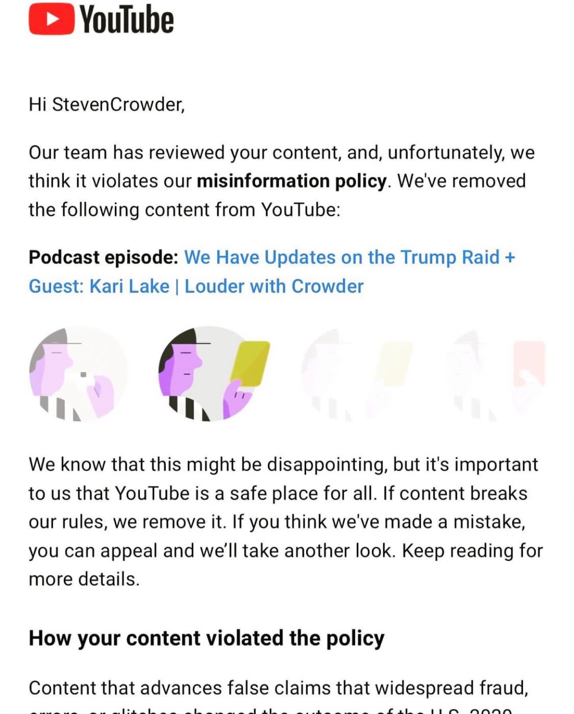 Wow. Won’t be able to stream to YouTube for two weeks because of comments from a CURRENT GUBERNATORI...