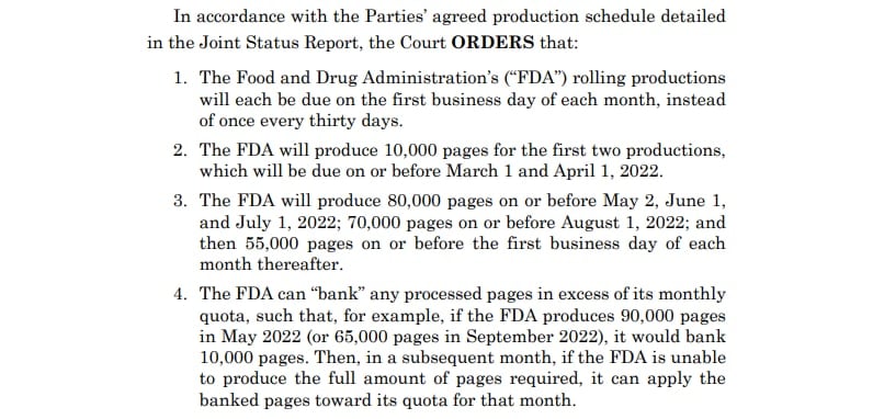 JUST IN - #Pfizer documents: FDA must produce hundreds of thousands of pages over the next 6 months,...
