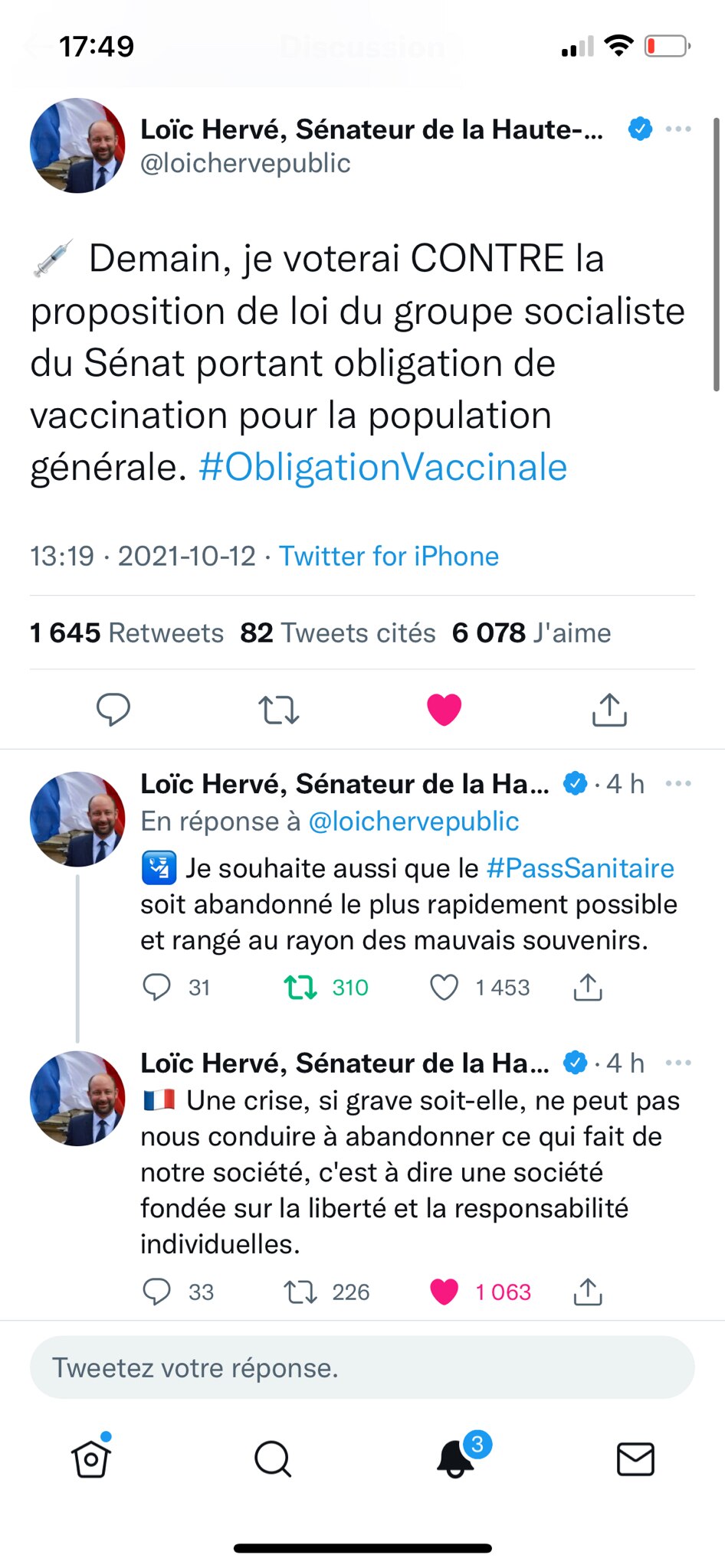 Bravo !  

Loïc Hervé : « Demain, je voterai CONTRE la proposition de loi du groupe socialiste du Sé...