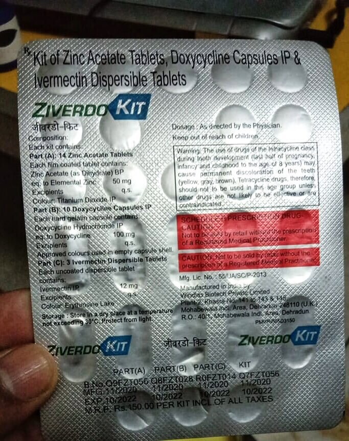 Why are we not seeing large WuFlu infections in India? They sent out these to every home.
Ziverdo Kits - contains Zinc, Doxycycline and Ivermectin