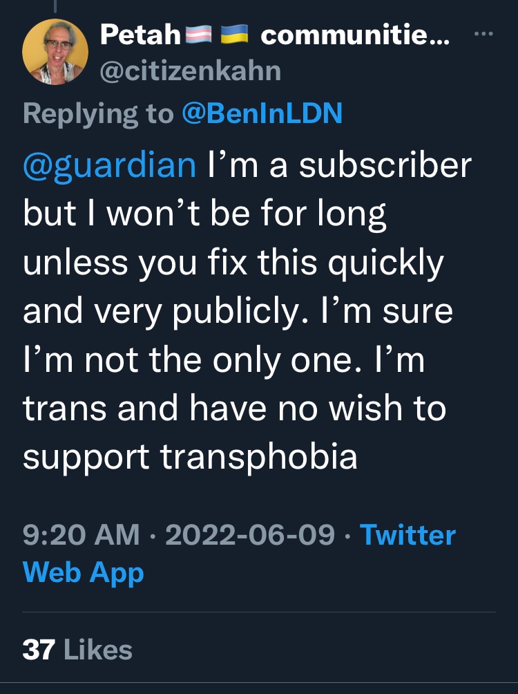 A couple of trans writers has quit The Guardian over their twansphobia. The Guardian is one of the m...
