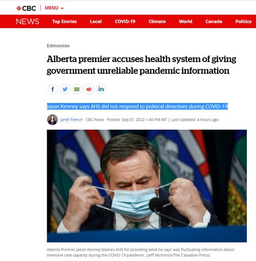 💥 Alberta Premier Jason Kenney admits he was sabotaged by Alberta Health Services (AHS) during the ...