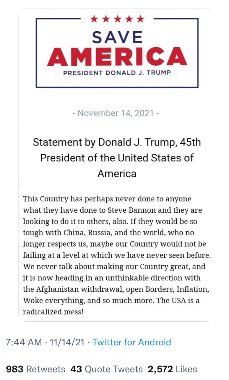 View Steve Bannon's post on GETTR. Join the discussion, share your thoughts, and connect with the community.