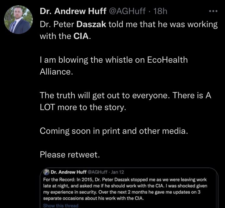 
Daszak is the man who  allegedly funnelled millions of Fauci’s NIH cash into the Wuhan Institute of Virology to perform Gain of Function on bat coronaviruses there, as exposed by Sen. Rand Paul.

I have speculated from early on that Covid 19, & all that followed, might be a joint effort between elements of the Chinese & US Deep State. 
 

