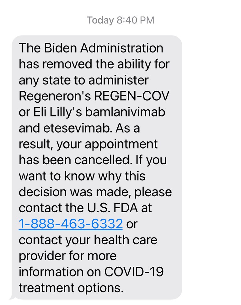 I don’t understand…I had an appointment for Monoclonal Antibodies for my daughter and then I just received this… #Biden #MAB #DeSantis #florida 