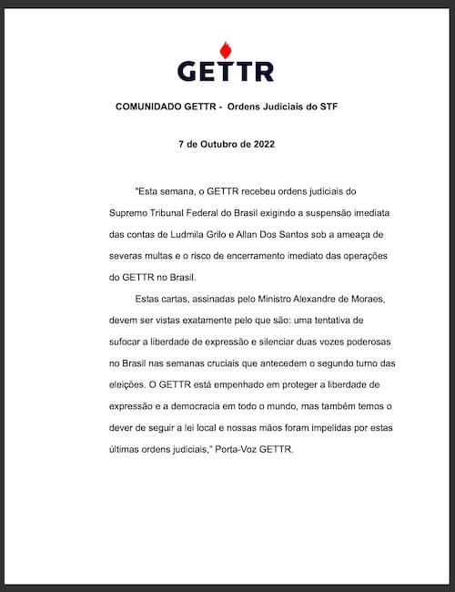 🚨🚨ATENÇÃO COMUNICADO GETTR🚨🚨