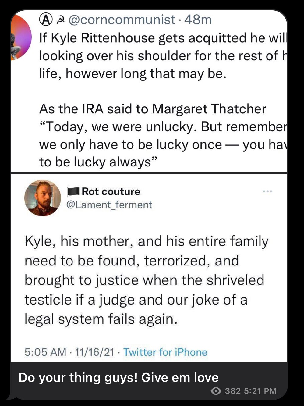 The threats continue.  Those on Twitter: do what you do best!!!  