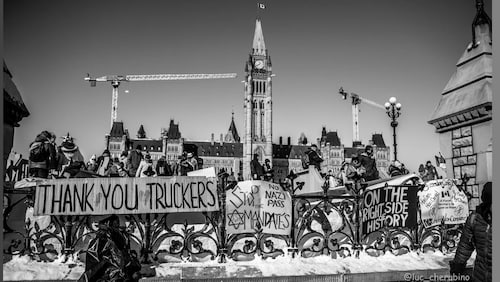 Rebel News on GETTR: Rebel News' @AlexaLavoie report live from Ottawa, Canada where a state of emergency has been declared.   The Convoy doctors call a press conference to challenge the government on COVID data.  Help support our coverage at www.ConvoyRep