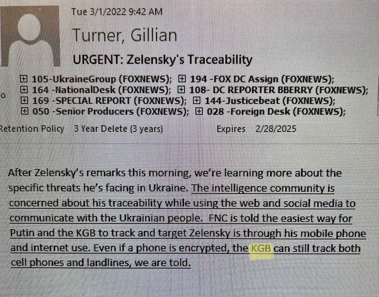 Fox News internal email appears to suggest their senior correspondent thinks the KGB still exists 🤦🏻‍♂️