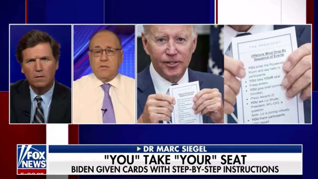 #TUCKER: Today Joe Biden was photographed with a card in his hands, a card with instructions… the kind of instructions you would give to a child. This is essentially elder abuse in the hands of Ron Klain and his other handlers. 