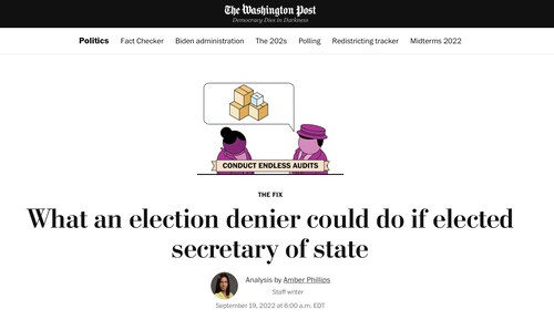 "election denier"

The Washington Post has become a political cartoon.

Democrats objected to Republican presidential wins in 1968 (Nixon), 2000 and 2004 (Bush 43), and 2016 (Trump).

Hillary Clinton still denies Trump won in 2016.

Why are Democrats scared of election transparency?