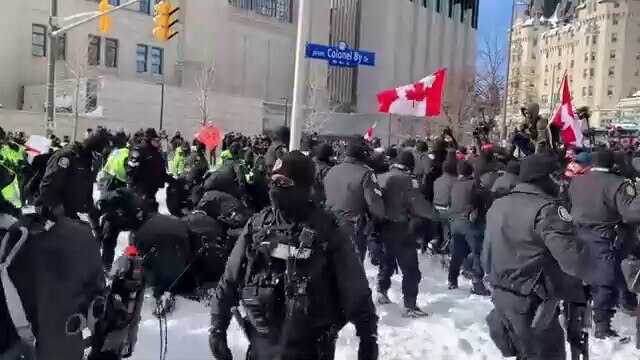 Horrific scenes out of Ottawa as authorities move in, dragging away peaceful protesters, and leading...