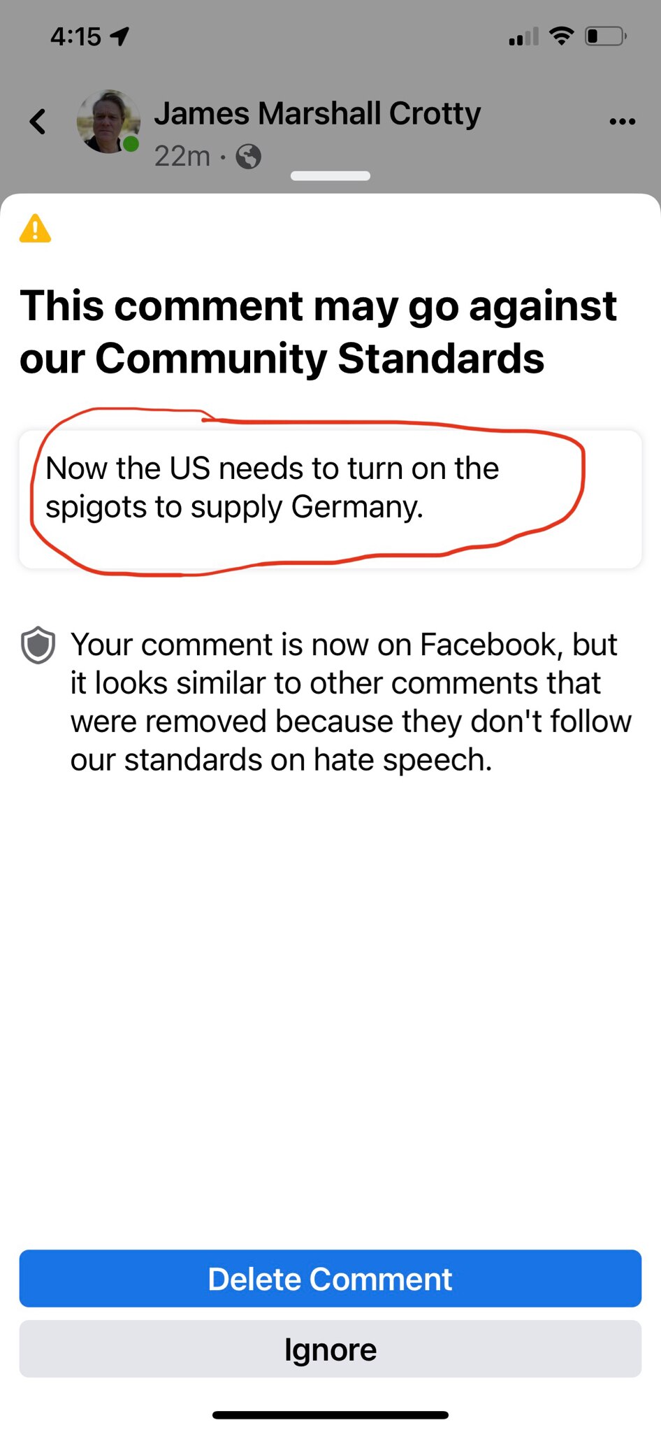 Apparently this is potential hate speech on Facebook?!?!?!?!?
