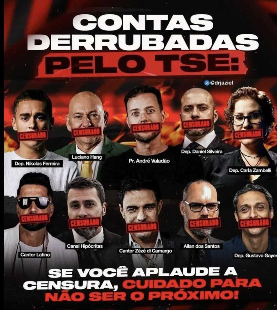 Várias pessoas tiveram as contas derrubadas pelo TSE. Se você aplaude a censura, cuidado para não se...