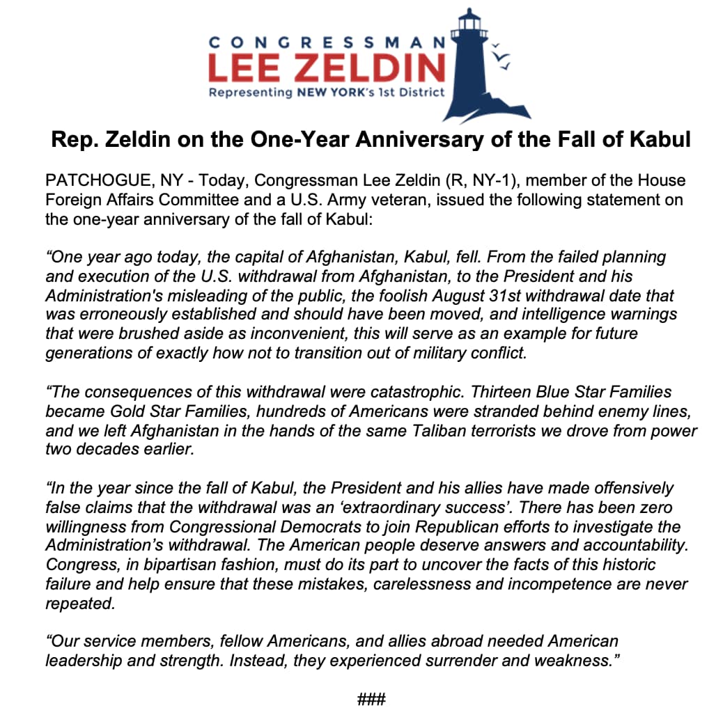 One year ago today, Kabul, Afghanistan, fell to the Taliban. Thirteen Blue Star Families would becom...