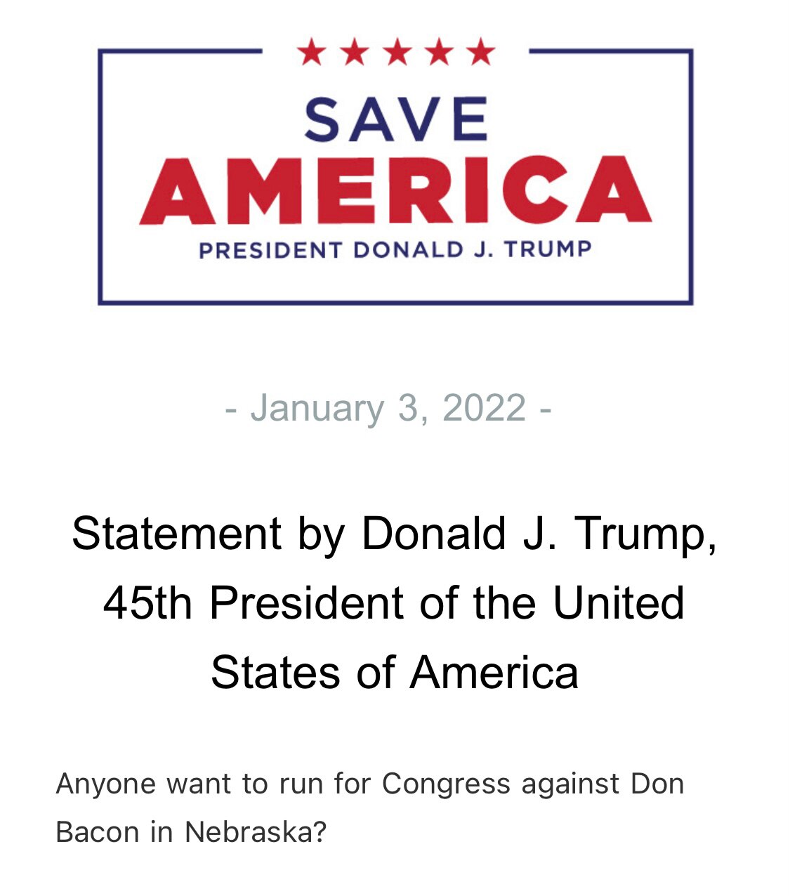 Statement by Donald J. Trump, 45th President of the United States of America