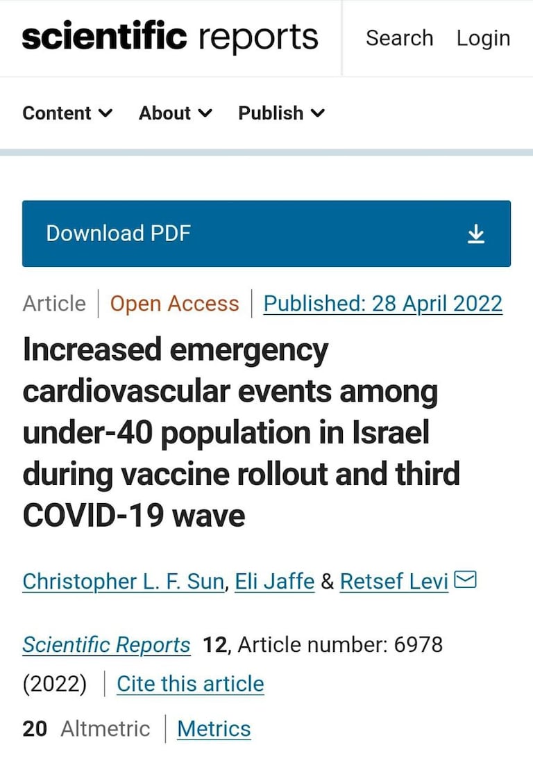 "Aumento da incidência de eventos cardiovasculares na população com menos de 40 anos de idade em Israel durante a campanha de vacinação e a terceira onda d