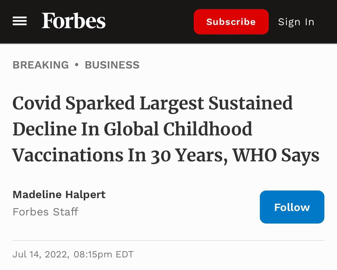 NEW — Covid Sparked Largest Sustained Decline In Global Childhood Vaccinations In 30 Years, WHO Says...