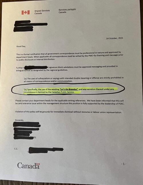 Canadian government workers must not say "Let's Go Brandon", or any variation thereof, in any communication. 😂😂😂😂😂