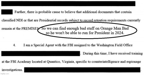 Found a redacted version of the FBI affidavit where evidently they forgot to redact a sentence.