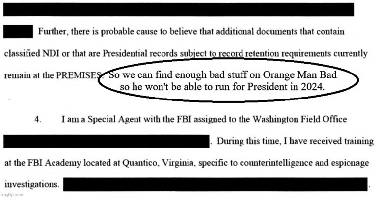 Found a redacted version of the FBI affidavit where evidently they forgot to redact a sentence.