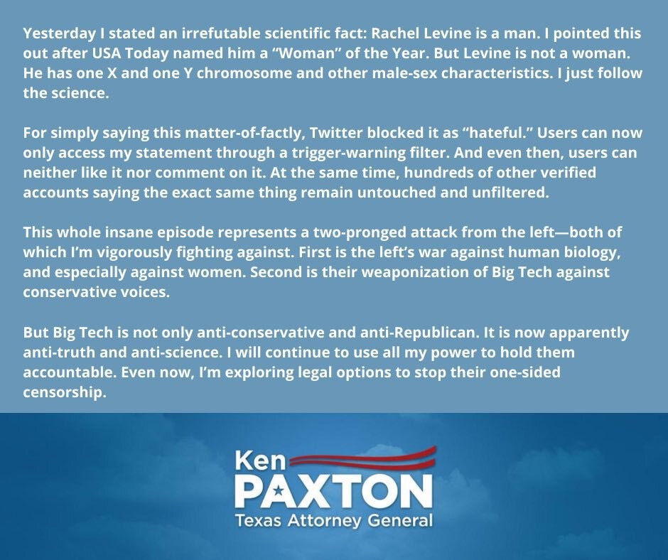My statement on Big Tech censorship ⬇️