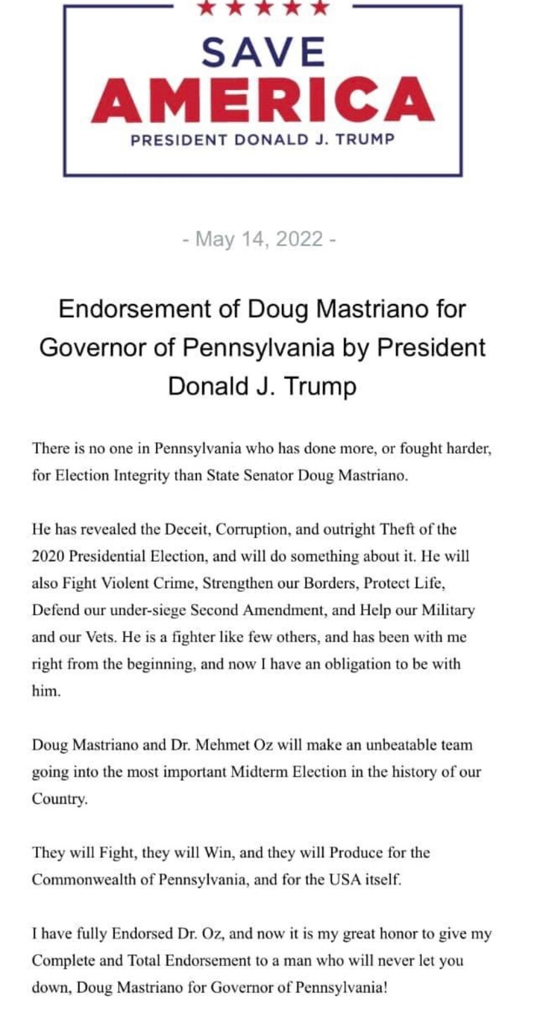 Thank you 45!! 🇺🇸We need Doug in PA! GAME OVER DEMS!! 