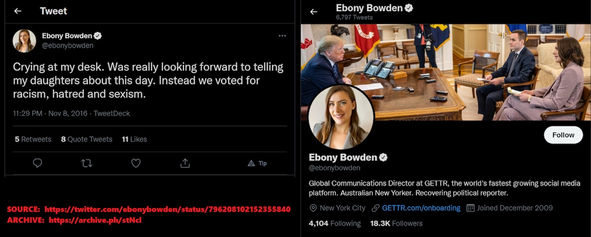 I’m sure GETTR Communications Director below is able to put her personal beliefs aside with her posi...