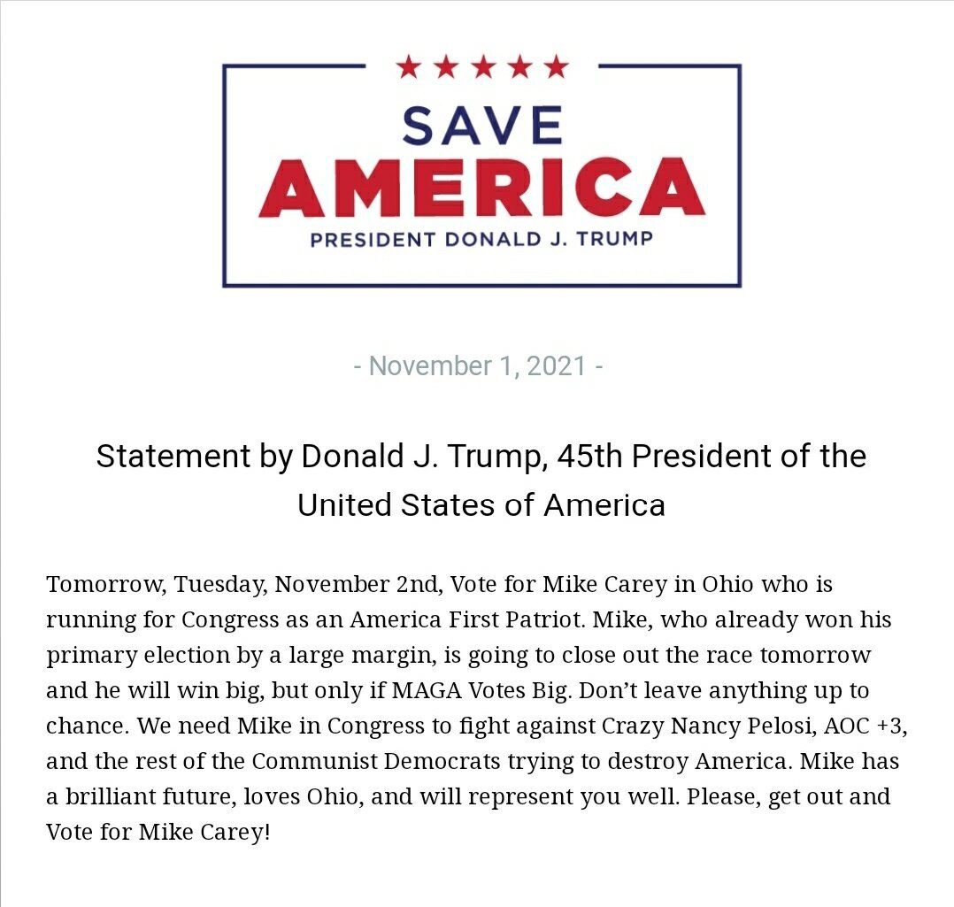“Mike has a brilliant future, loves Ohio, and will represent you well. Please, get out and Vote for ...