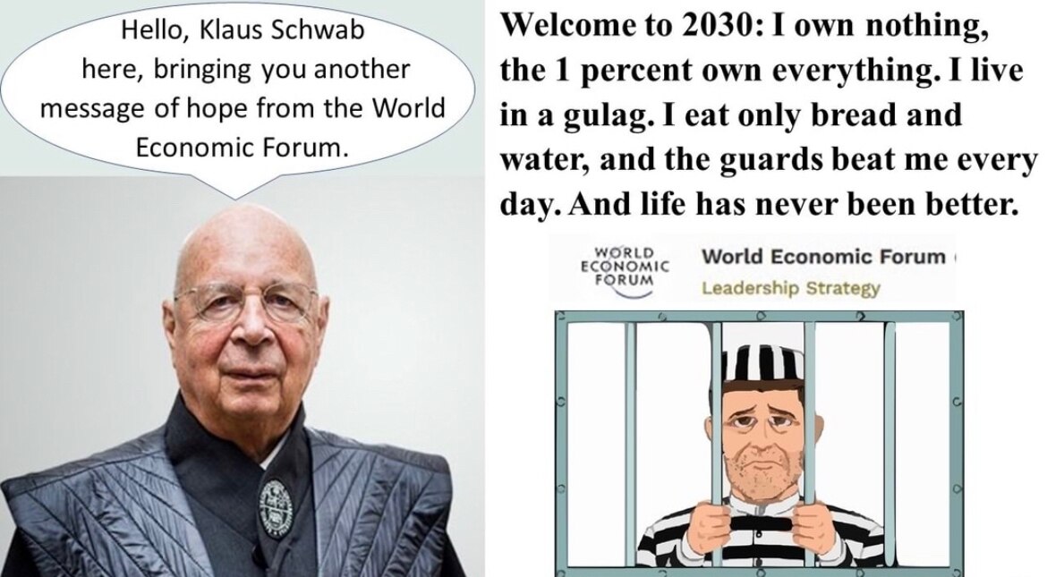 As long as we breathe there will be no NWO nor will we be their slaves. KLAUS SCHWAB can FO. HE IS THE MASTERMIND of PURE EVIL as he attempts to RULE THE WORLD. Gig up NAZI 