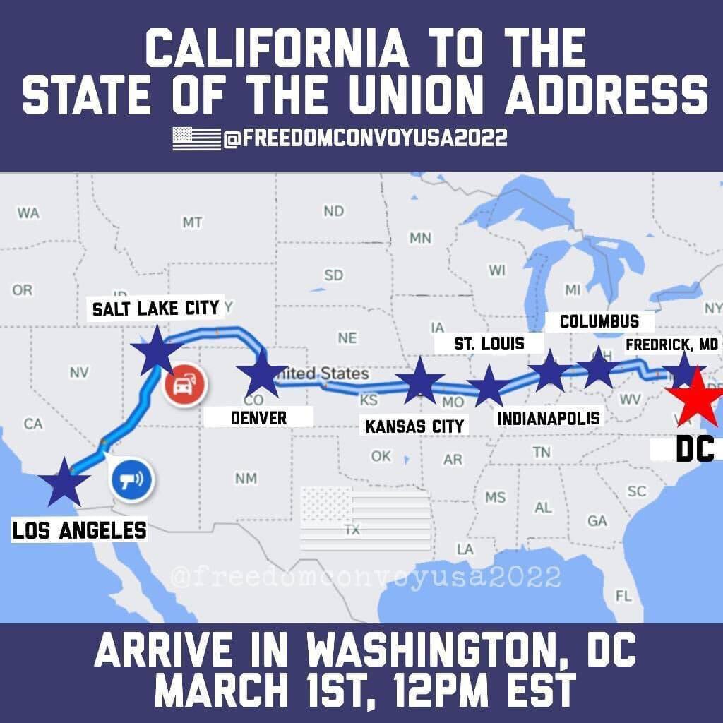 Freedom Convoy USA 

Images of the route for the “California to the State of the Union Address” conv...