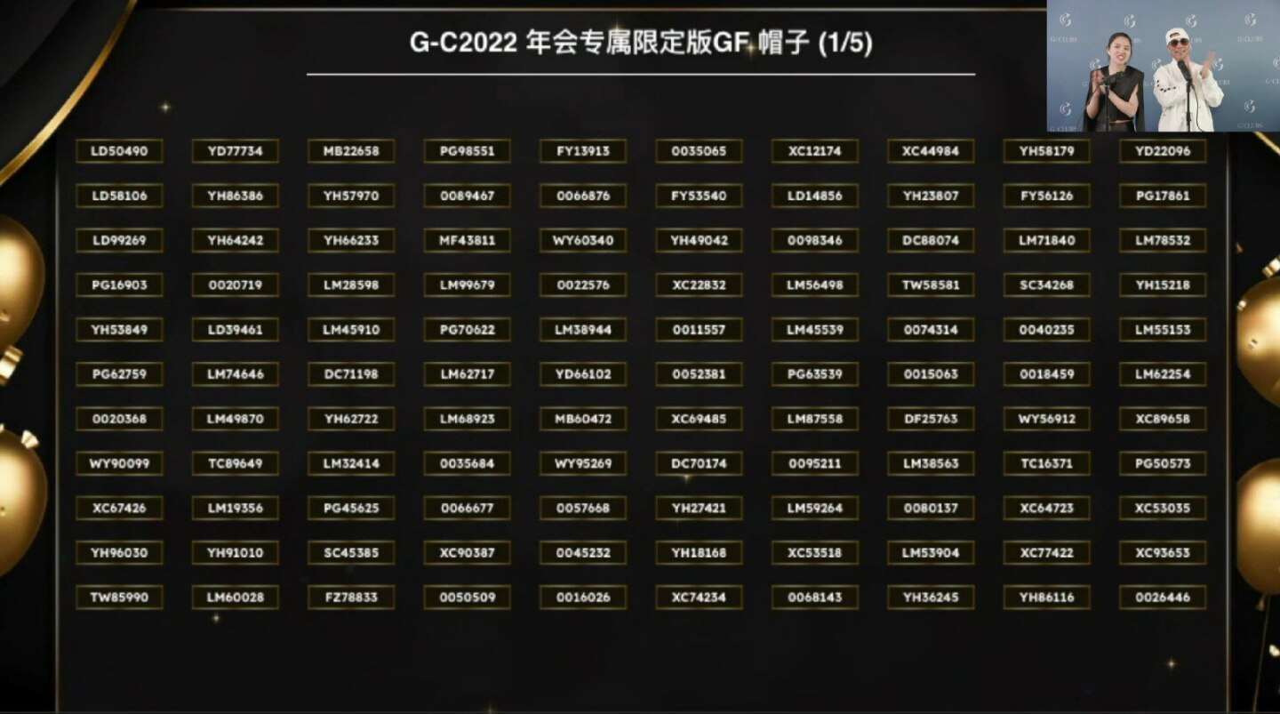 【G|Clubs 2022年会G|Talks中奖名单】

奖品7⃣️：GF年会专属限定版帽子 (单价: $250.00)
奖品数量：550
获奖者如图


恭喜中奖者！🎉🎉🎉🎉🎉🎉🎉🎁🎁🎁🎁🎁🎁🎁

【G|Talks 2022 by G|Clubs Sweepstakes Winner’s List】

Prize 7⃣️: GFASHION Limited Edition Hat (Unit Value: $250.00) 
Number of Prizes: 550
The winners are as following:

Congratulations to the winner！🎉🎉🎉🎉🎉🎉🎉🎁🎁🎁🎁🎁🎁🎁