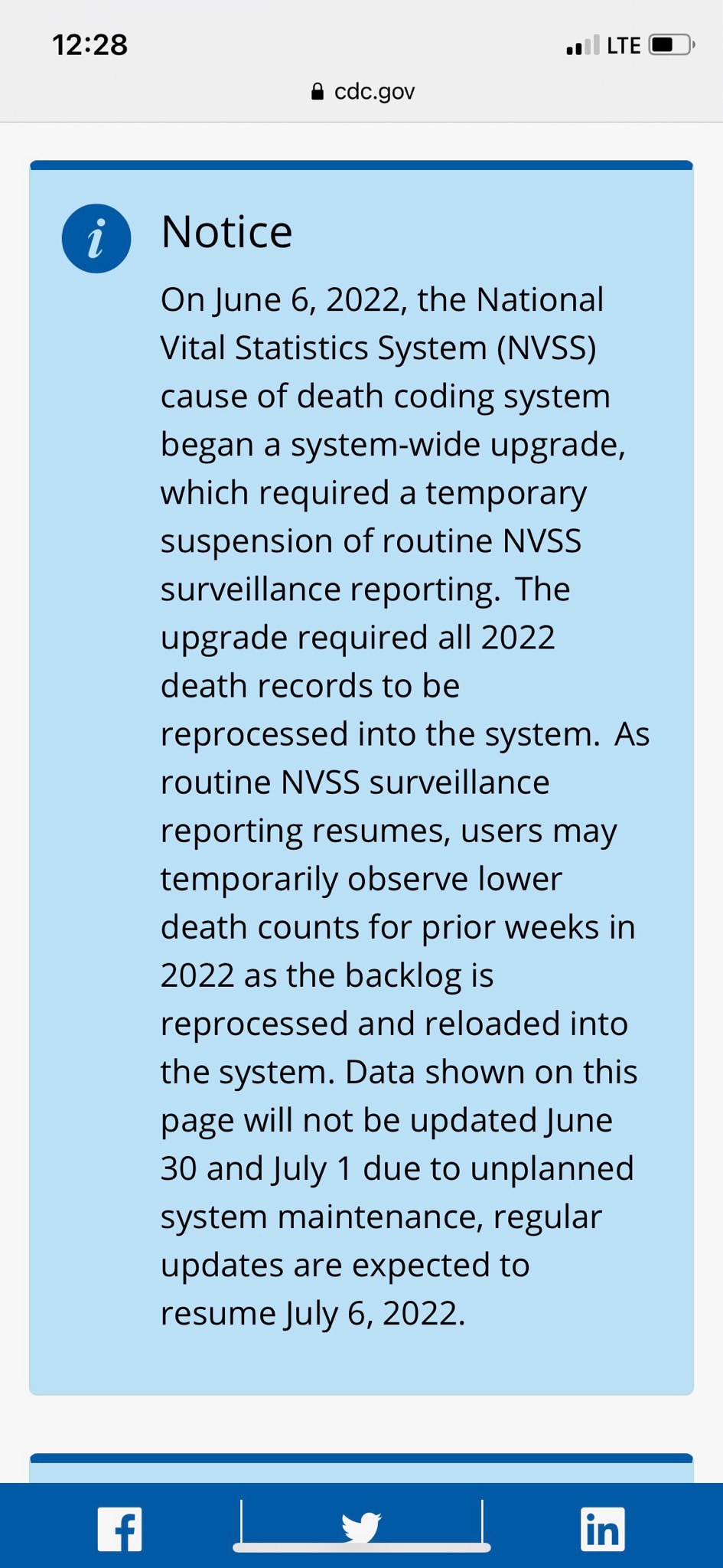 FYI…CDC is likely scrubbing data: 

“Updated to push back date of availability due to unplanned syst...