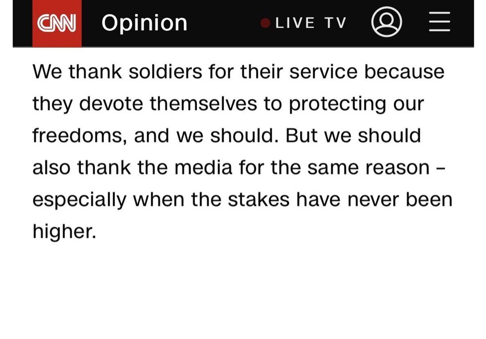 #CNN thinks we should be thanking them on this #VeteransDay2021 Let’s stick to the real heroes, the soldiers who really fight for our freedom