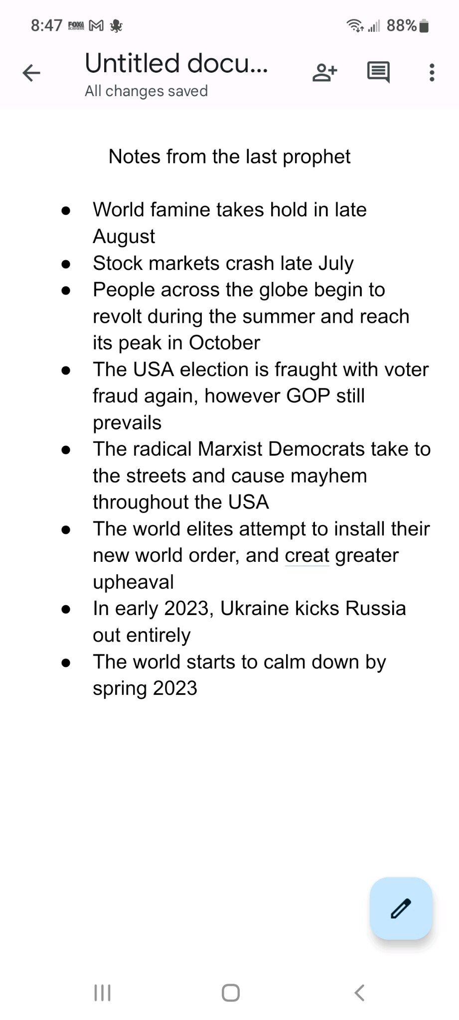 Notes from the last prophet 