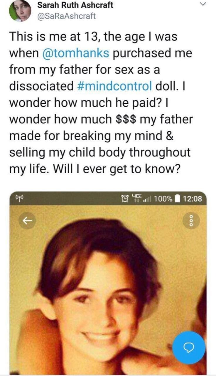 Sarah Ruth Ashcraft has tweeted many times about adrenochrome harvesting and celebrity sex cults. How come no one listens to her?