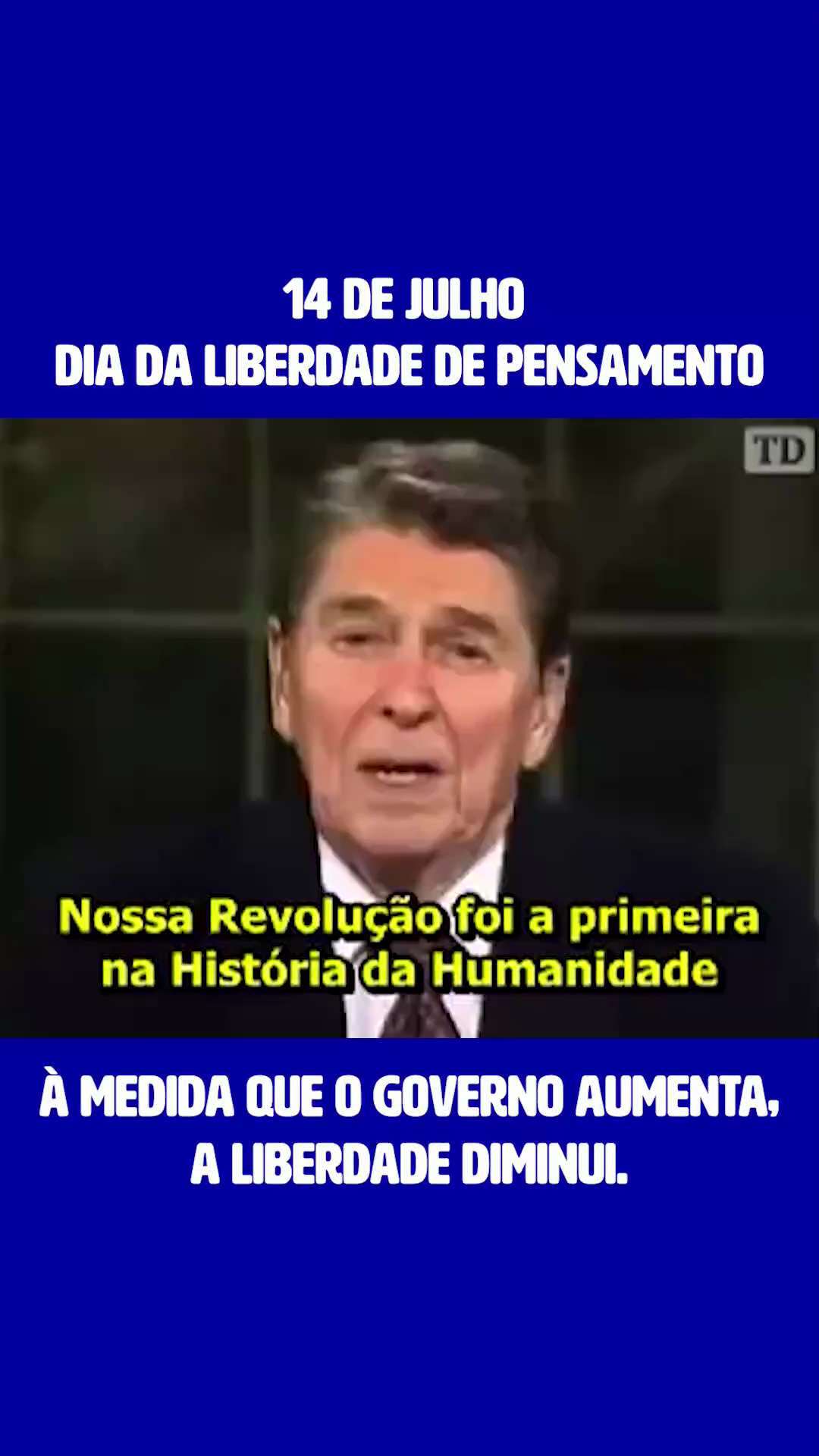 Hoje, no Dia da Liberdade de Pensamento, trago para vocês uma das falas de Ronald Reagan, ex-preside...