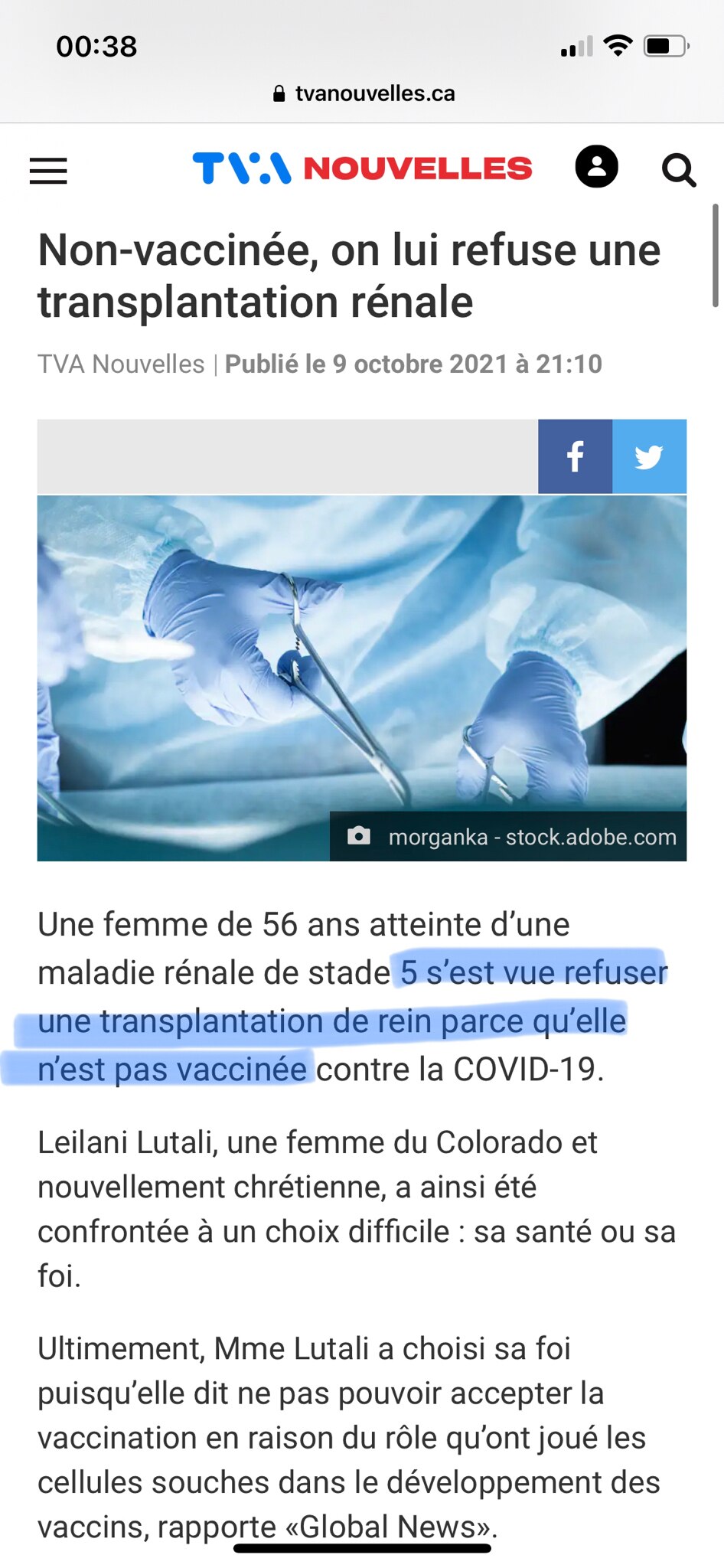 Attend là…j’ai bien lu?

Elle est au stade 5: insuffisance rénale terminale

Si elle n’est pas opéré...
