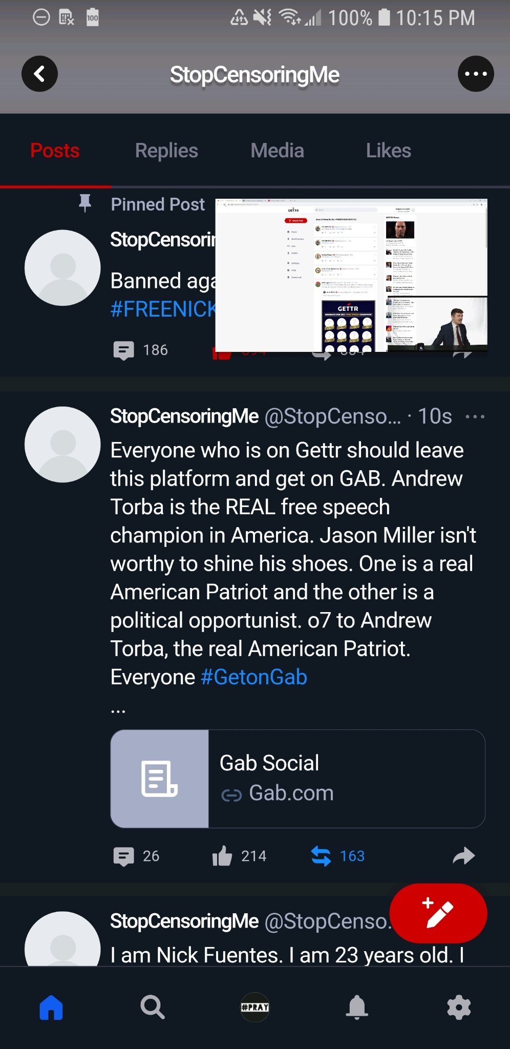 #GetOnGab
#PutYourMoneyWhereYourMouthIs
#freeNickFuentes 
#FollowTheBanned
