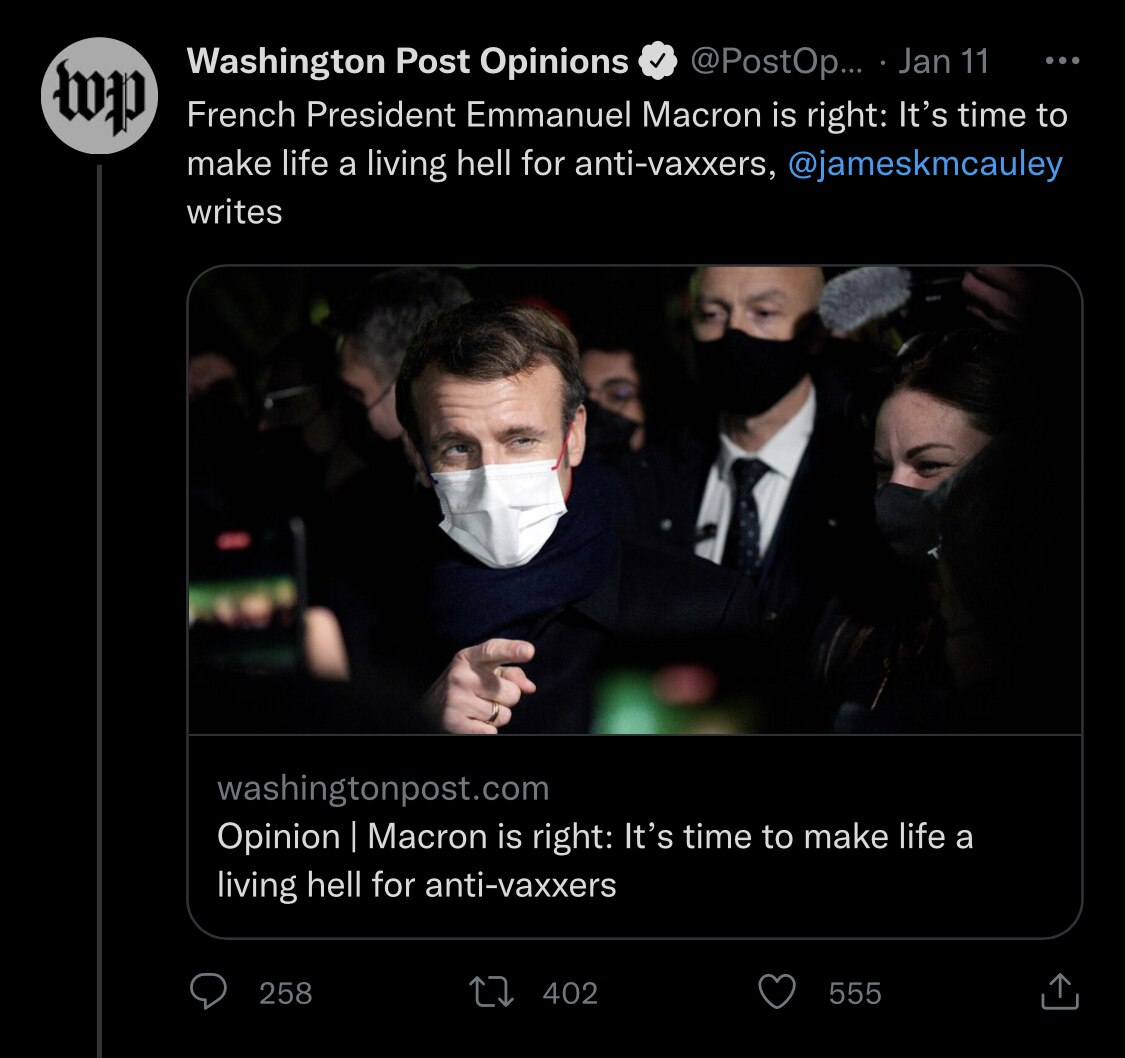 Macron is trying to make the case for being the worst leader in the world, up there with Biden and T...