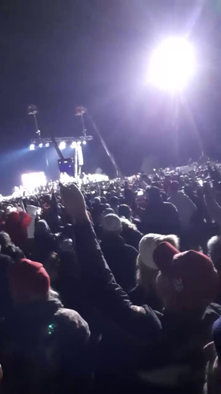 My view of the stage and crowd, Arizona Trump Rally . Trump speaks about crowd size and fake news