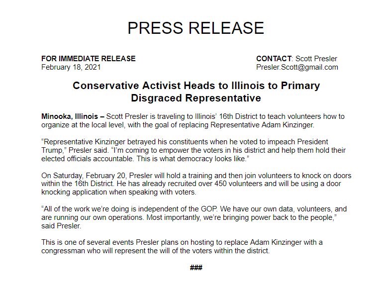 One year ago, we organized an anti-Kinzinger rally in Minooka, Illinois. 

I’m thrilled that Adam Ki...