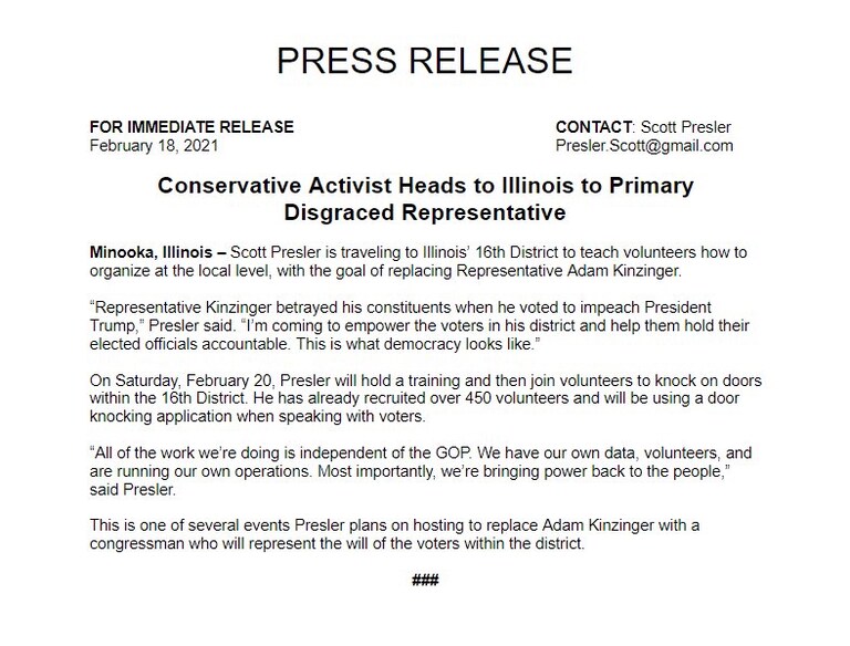One year ago, we organized an anti-Kinzinger rally in Minooka, Illinois. 

I’m thrilled that Adam Kinzinger won’t be returning to Congress in 2023. 

This 