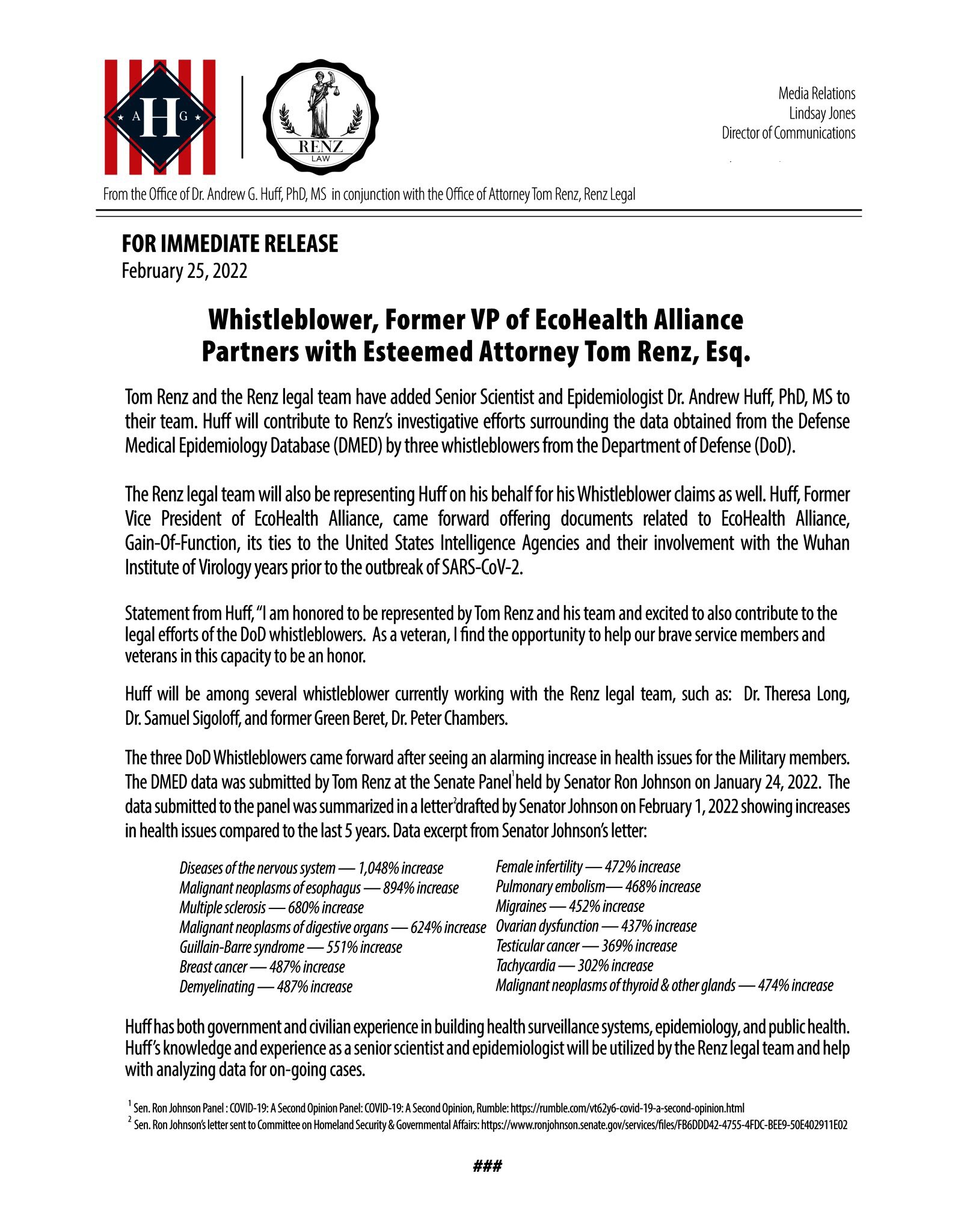 Thomas Renz announces partnership with whistleblower, former VP of EcoHealth Alliance Andrew Huff

h...
