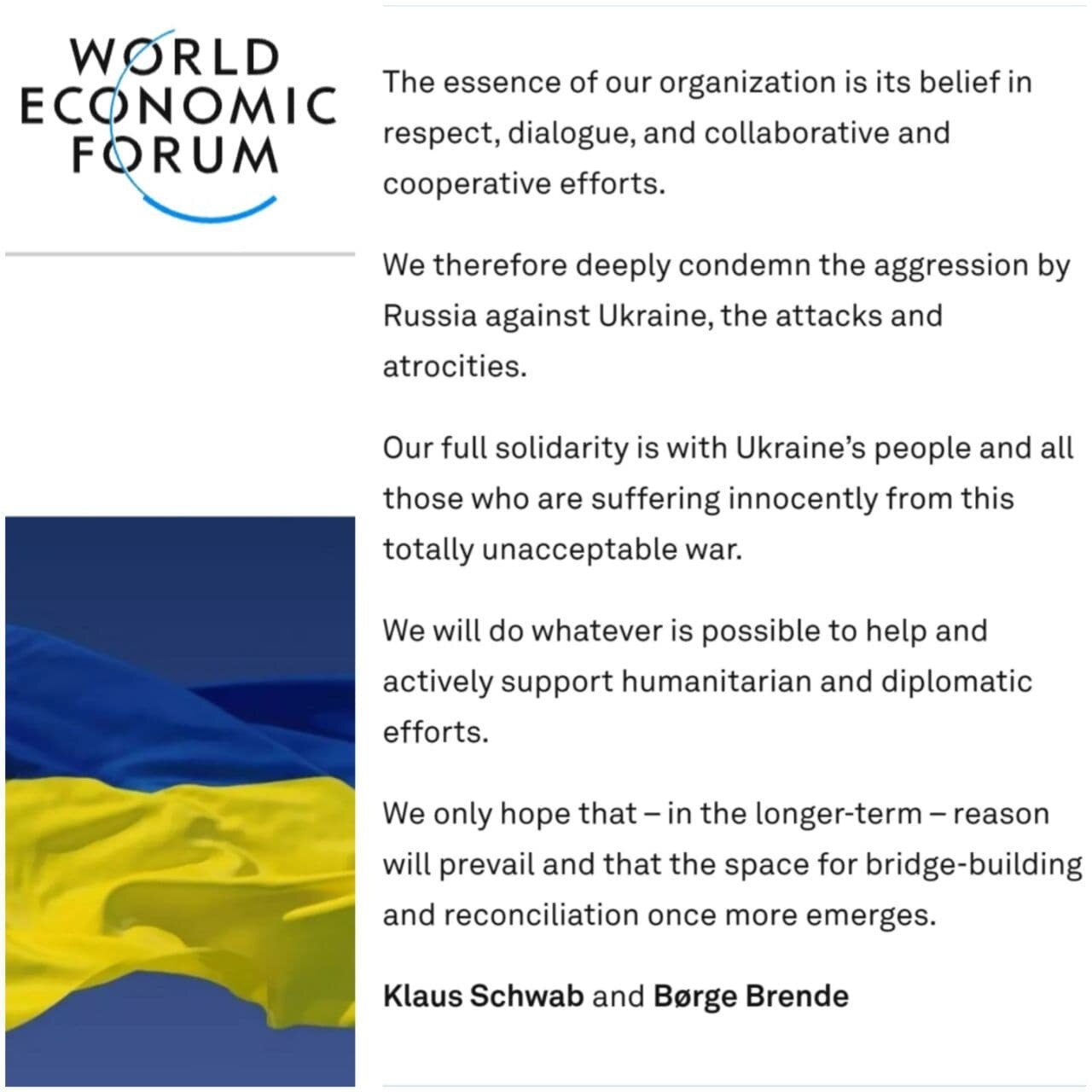 WEF release statement on the Ukraine/Russia.

https://www.weforum.org/agenda/2022/02/ukraine-our-ful...