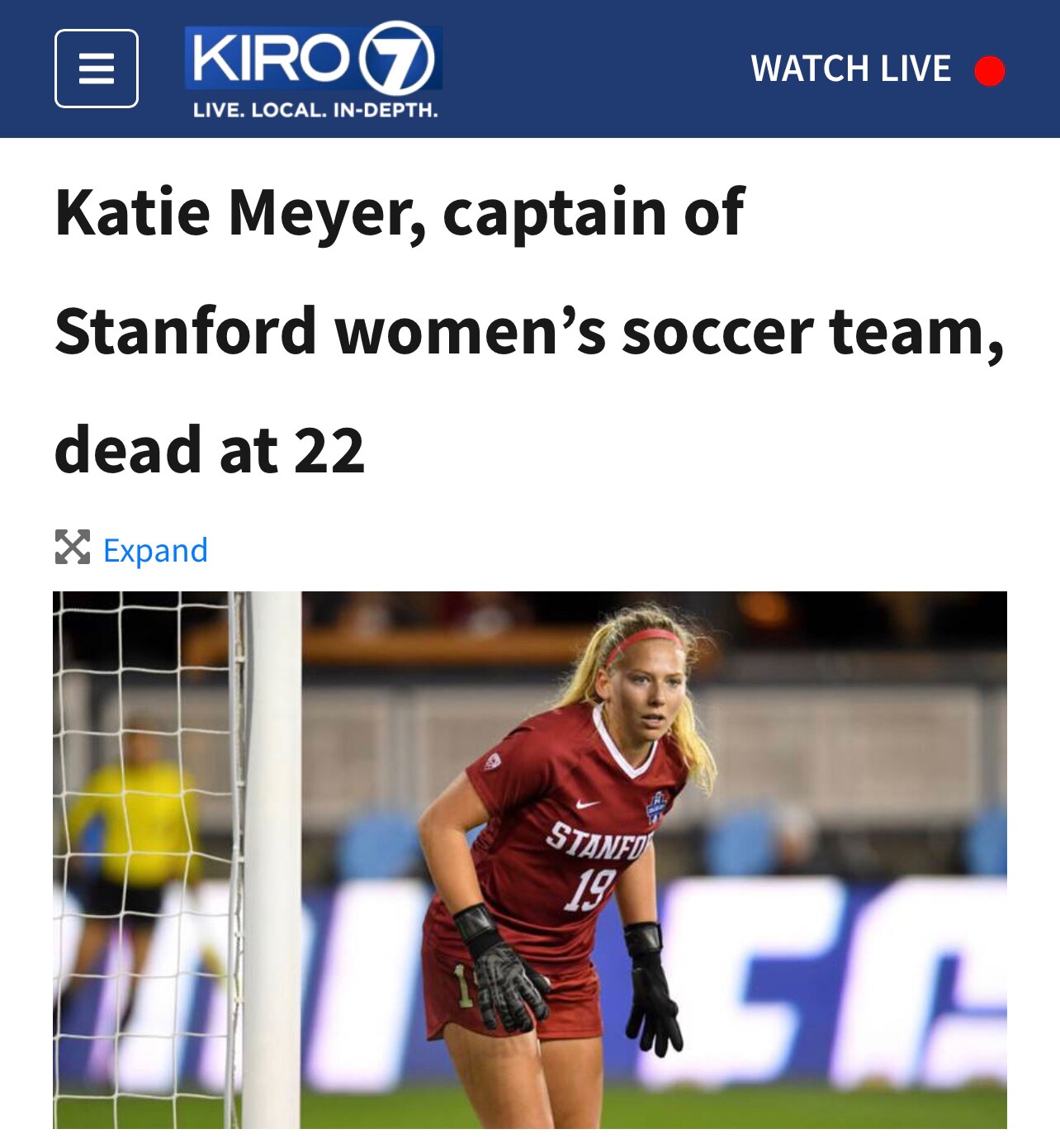“Katie Meyer, a student and captain of the women’s soccer team at Stanford University, was found dea...