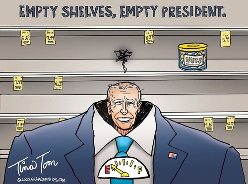 Biden’s approval ratings have tanked as inflation has spiked. Empty shelves are appearing in stores all over the country.

Biden sympathizers claim the empty shelves are a result of supply chain issues. They won’t tell you that because of jab mandates, 40% of American truckers refuse to get the clot shot and are not allowed into ports to pick up goods.

The latest in the “blame game” is saying your empty shelves are caused by “climate change.” If you are dumb enough to swallow that, I have some oceanfront property to sell you in Montana.  In fact, if climate change is the cause, why didn’t we have empty shelves during President Trump’s first term?

“Climate change” is “Build Back Breadlines.” Blundering Babbling Biden keep pushing the abandonment of American Culture!